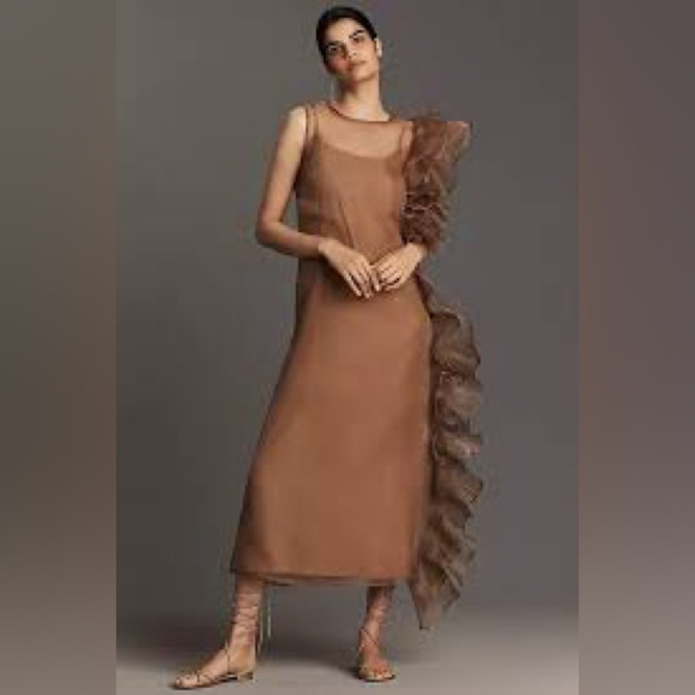 Anthropologie Let Me Be Asymmetric Ruffle Midi Dress